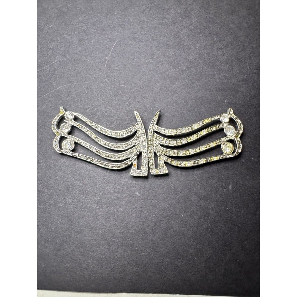 Vintage Art Deco Rhinestone 2-Piece Dress Sash Buckle Garment Clasp 1930s-40s